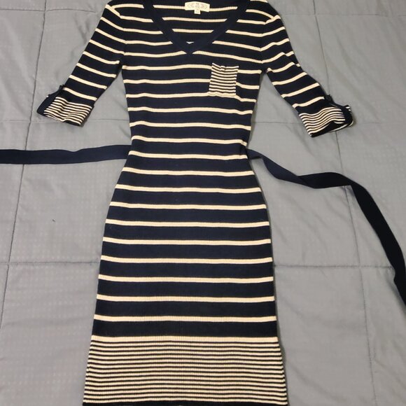 Pink•Rose Form Fitting Striped Sweater Dress - Picture 5 of 11